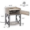 Set of 2 Wood Nightstand, Farmhouse End Table with Charging Station, USB Ports,