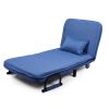 Modern Upholstered Convertible Folding Arm Sofa Sleeper Chair Bed Lounge w/ Pillow, Wheel, Metal Legs, 5 Position Adjustable Backrest, Blue