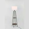 Etagere Matte Black Floor Lamp, with 2 Wood Shelves, Black Color