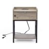 Set of 2 Wood Nightstand, Farmhouse End Table with Charging Station, USB Ports,