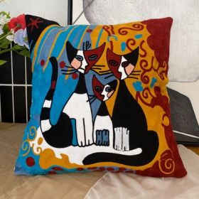 Embroidered Cushion Against Color Three-dimensional Throw Picasso Abstract Pillowcase (Option: The cats little home-45x45cm-Pillowcase core)