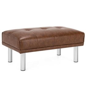 Rectangle Tufted Ottoman with Stainless Steel Legs for Living Room (Color: brown)